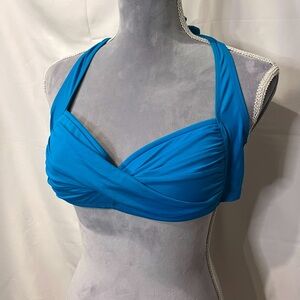 La Blanca Teal Halter Tie-back ruched twist-front Bikini Top Size 10